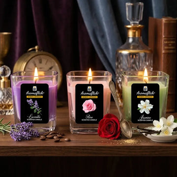 Pack of 3 Mini Glass Scented Candles – Lavender, Rose & Jasmine Fragrances for Home & Gifting