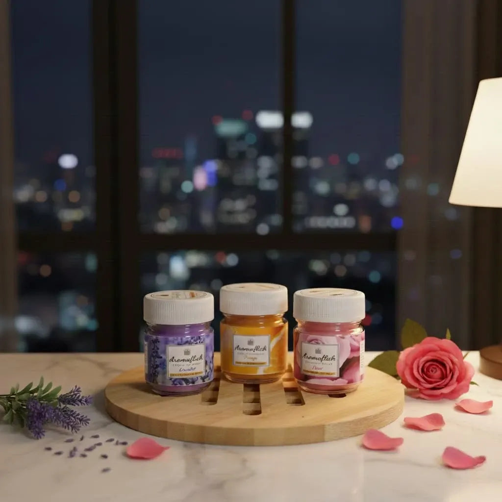 Pack of 3 Mini Glass Jar Scented Candles with Lid – Lavender, Rose & Orange Fragrance