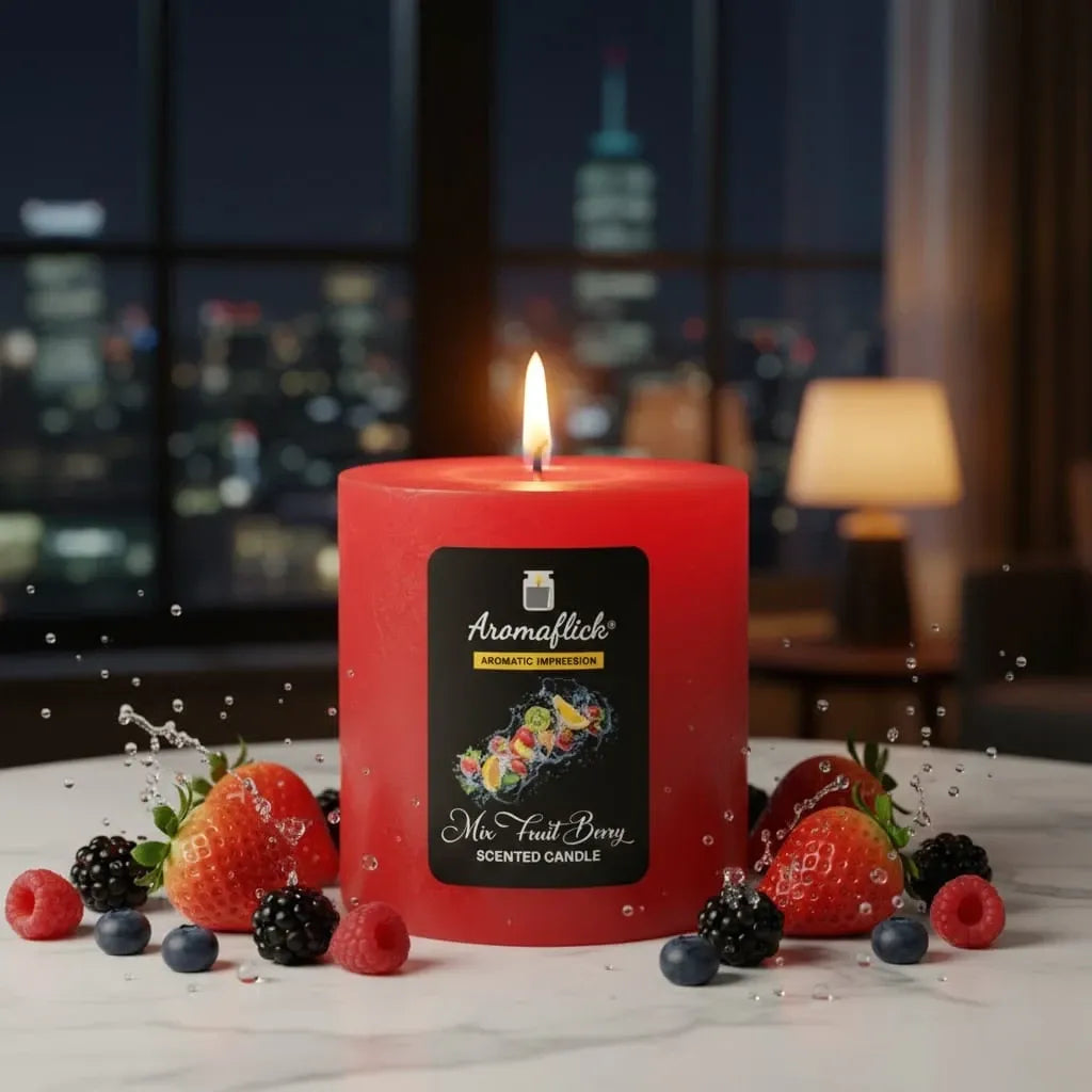 Mix Fruit Berry Pillar Scented Candle – Sweet & Juicy Fragrance