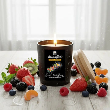 Mix Fruit Berry Scented Candle in Black Glass – Bold & Juicy Fragrance