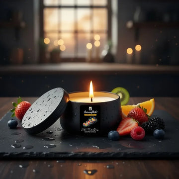 Mix Fruit Berry Scented Candle in Black Tin – Sweet & Fruity Delight