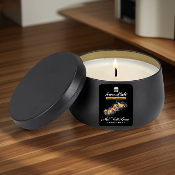 Mix Fruit Berry Scented Candle in Black Tin – Sweet & Fruity Delight