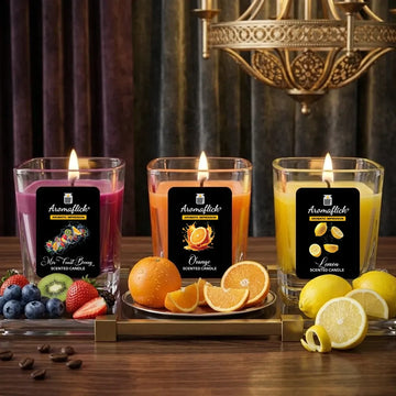 Pack of 3 Mini Glass Scented Candles – Mix Fruit Berry, Lemon & Orange Fragrances for Home & Gifting