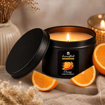 Orange Scented Candle in Black Tin – Bright & Bold