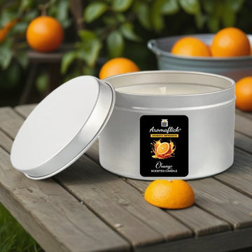 Orange Scented Candle in Silver Tin – Bright & Fresh