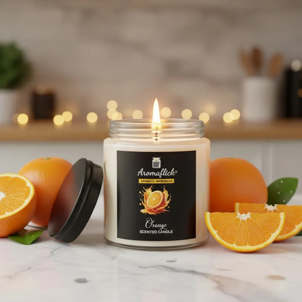 Orange Scented Candle in Glass Jar – Fresh & Zesty