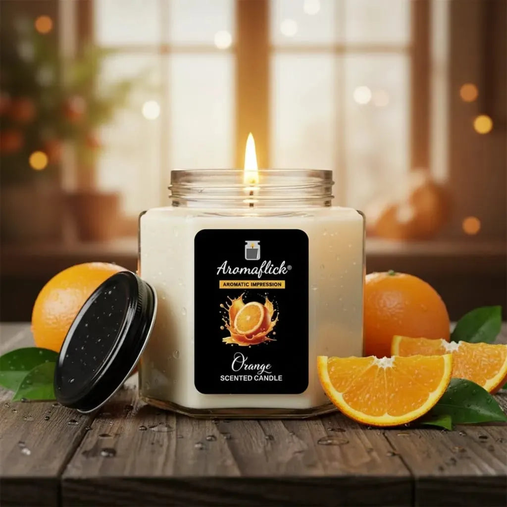 Orange Scented Candle in Hexagonal Jar – Fresh & Unique