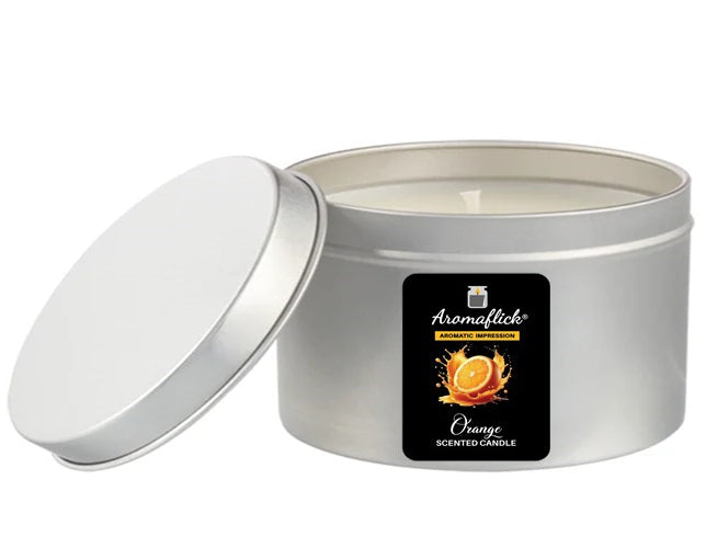 Orange Scented Candle in Silver Tin – Bright & Fresh