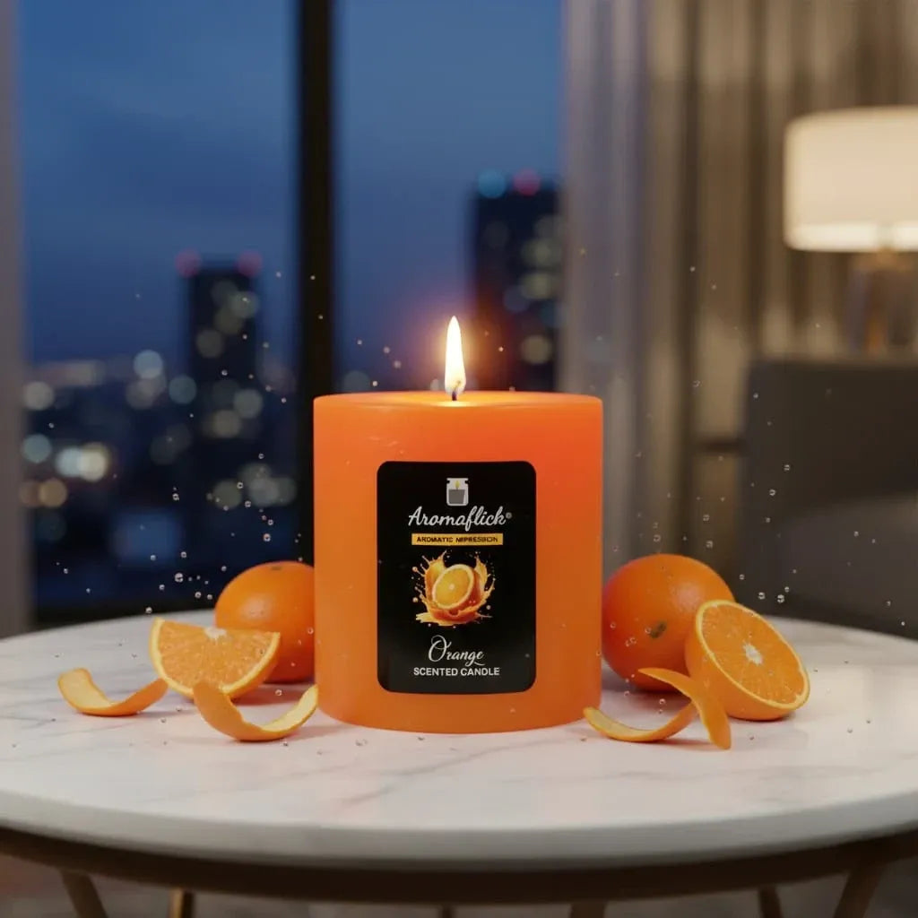 Orange Pillar Scented Candle – Bright & Citrusy Aroma