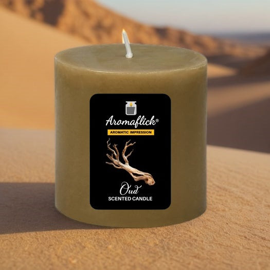 Oud Pillar Scented Candle – Rich, Woody Luxury
