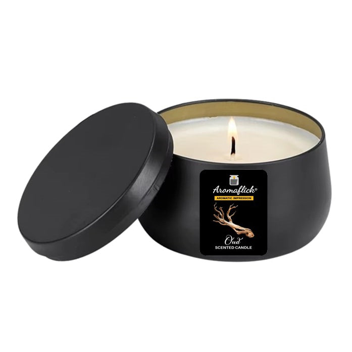Oud Scented Candle in Black Tin – Bold & Luxurious