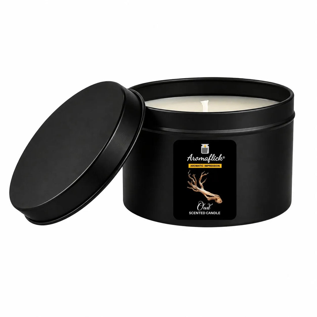Oud Scented Candle in Black Tin – Bold & Luxurious
