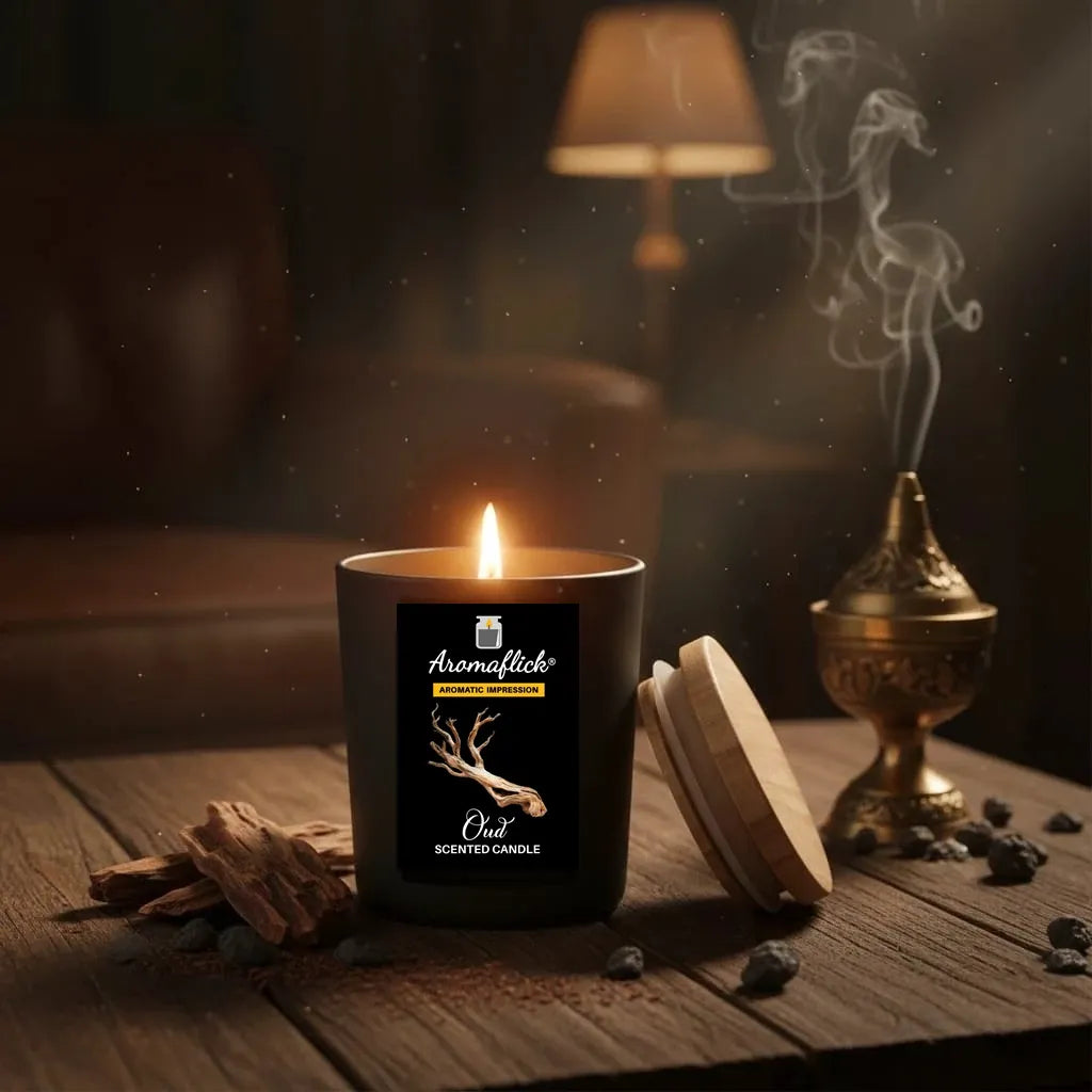 Oud Scented Candle in Black Glass – Deep & Elegant