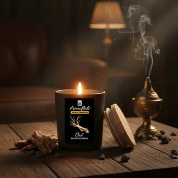 Oud Scented Candle in Black Glass – Deep & Elegant