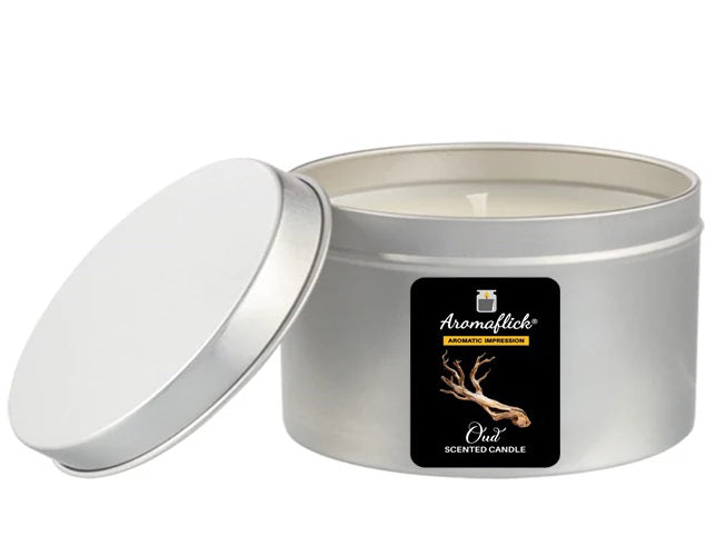 Silver Tin Oud Candle – Warm, Smoky Fragrance