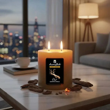 Oud Pillar Scented Candle – Rich, Woody Luxury