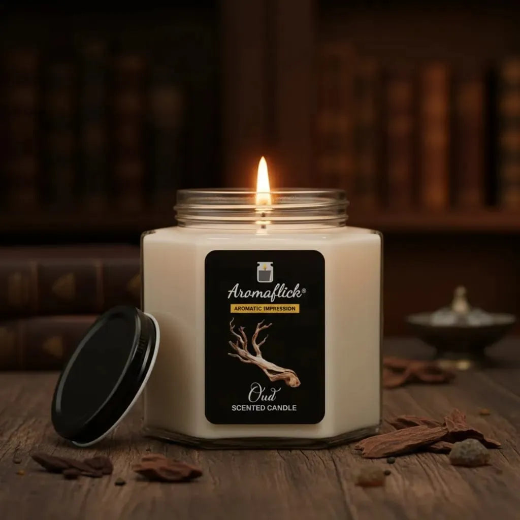 Hexagonal Jar Oud Candle – Deep, Smoky Scent