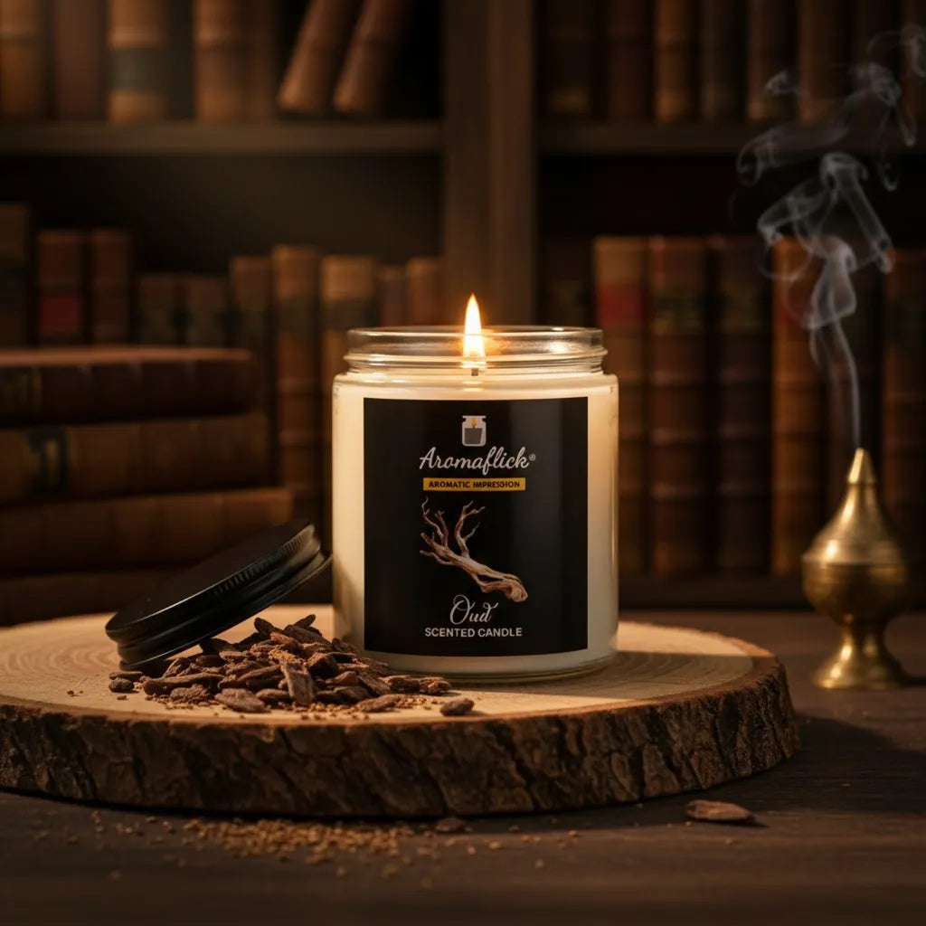 Oud Scented Candle in Glass Jar – Bold, Smoky Fragrance