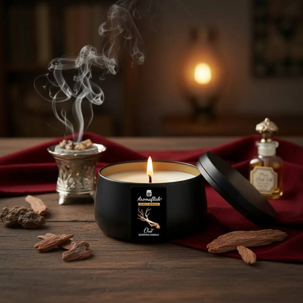 Oud Scented Candle in Black Tin – Bold & Luxurious