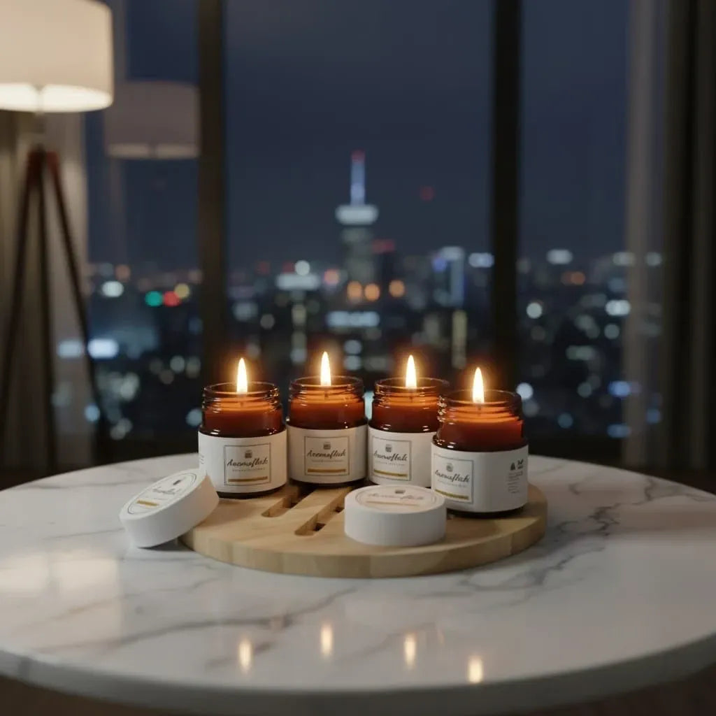 Pack of 4 Mini Glass Jar Scented Candles with Lid – Ideal for Gifting & Home Decor