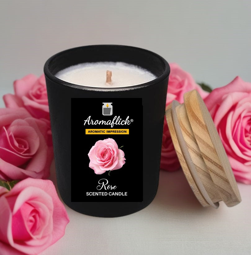 Rose Scented Candle in Black Glass – Bold & Romantic