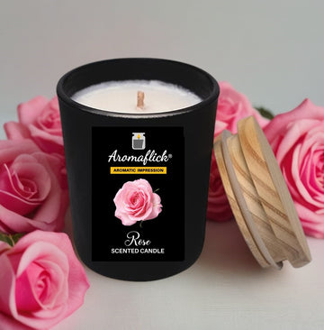 Rose Scented Candle in Black Glass – Bold & Romantic