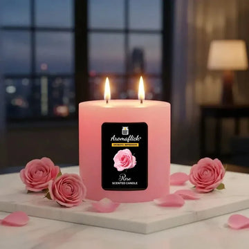 Rose Scented Pillar Candle – Romantic Floral Aroma