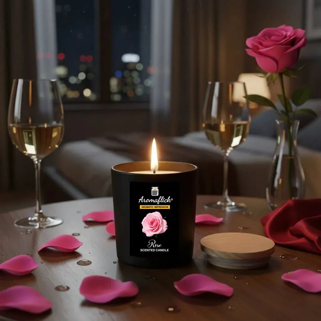 Rose Scented Candle in Black Glass – Bold & Romantic