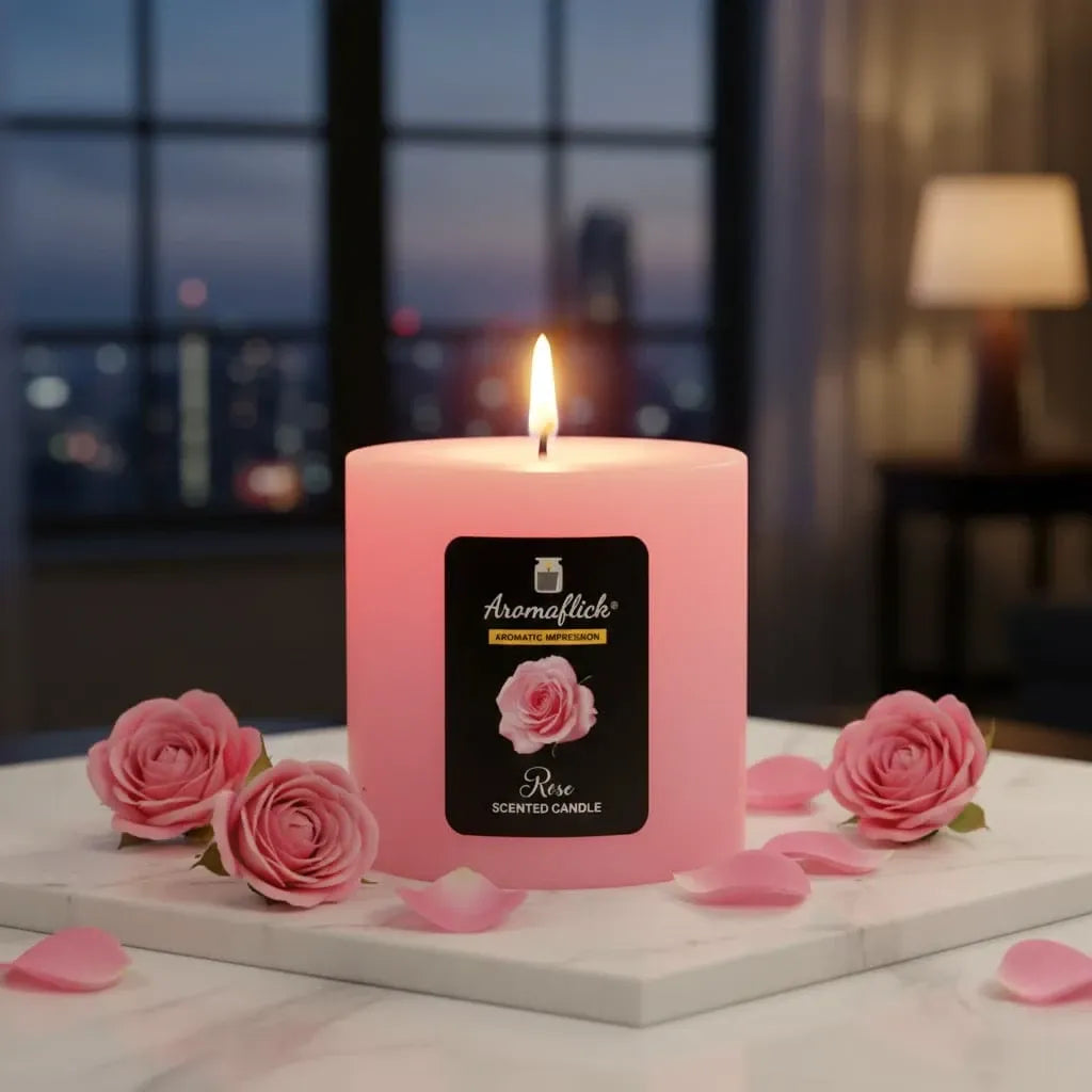 Rose Scented Pillar Candle – Romantic Floral Aroma