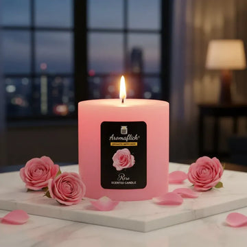 Rose Scented Pillar Candle – Romantic Floral Aroma