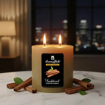 Sandalwood Pillar Scented Candle – Warm, Earthy & Long-Lasting Aroma