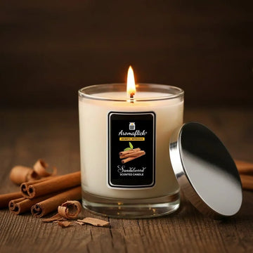 Sandalwood Scented Candle in Glass Jar – Calming & Elegant Scent