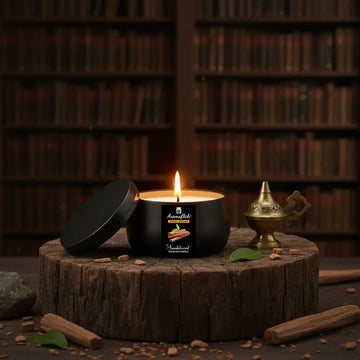 Sandalwood Scented Candle in Black Tin – Warm & Earthy Aroma