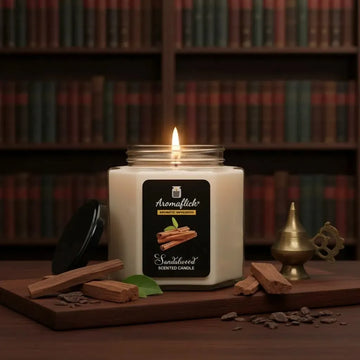 Sandalwood Scented Candle in Hexagonal Jar – Unique & Calming Aroma
