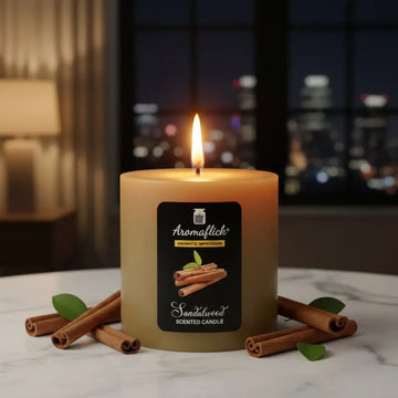 Sandalwood Pillar Scented Candle – Warm, Earthy & Long-Lasting Aroma