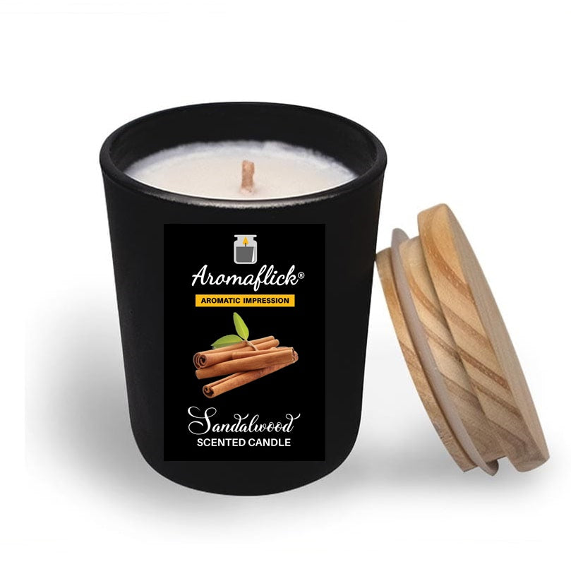 Sandalwood Scented Candle in Black Glass – Bold & Luxurious Aroma