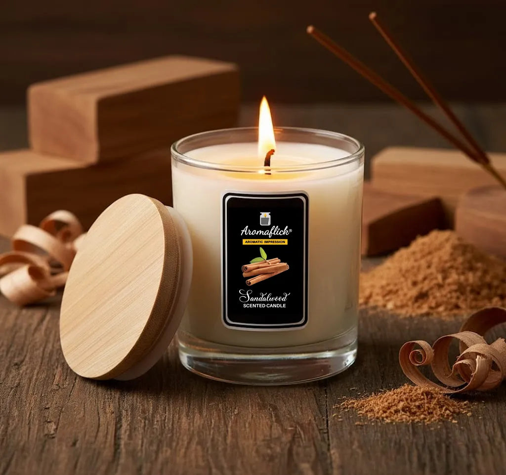 Sandalwood Scented Candle in Glass Jar – Calming & Elegant Scent