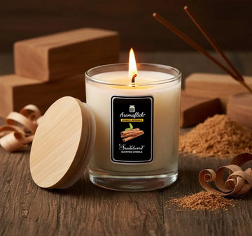 Sandalwood Scented Candle in Glass Jar – Calming & Elegant Scent