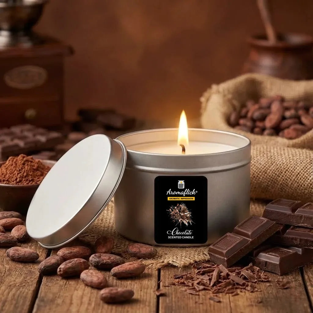 Chocolate Scented Candle in Silver Tin – Decadent & Sweet Aroma