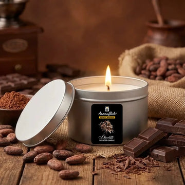 Chocolate Scented Candle in Silver Tin – Decadent & Sweet Aroma