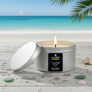 Cool Water Scented Candle in Silver Tin – Aquatic & Invigorating Aroma