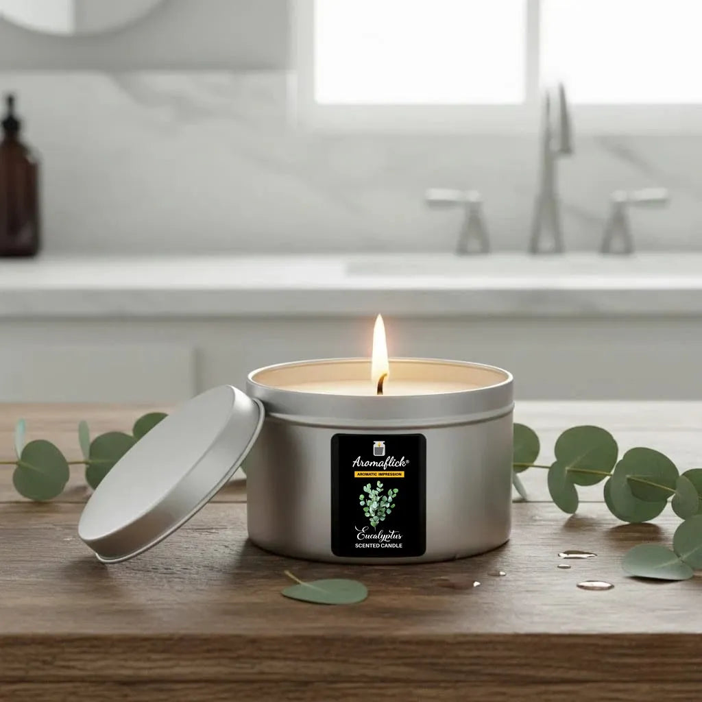 Eucalyptus Scented Candle in Silver Tin – Crisp & Invigorating Aroma