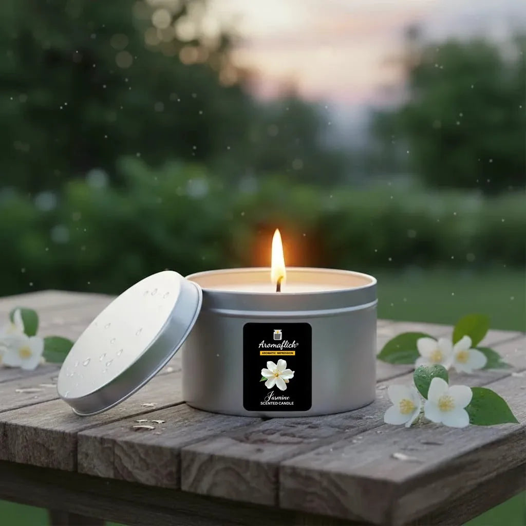 Jasmine Scented Candle – Sleek Silver Tin for Calm