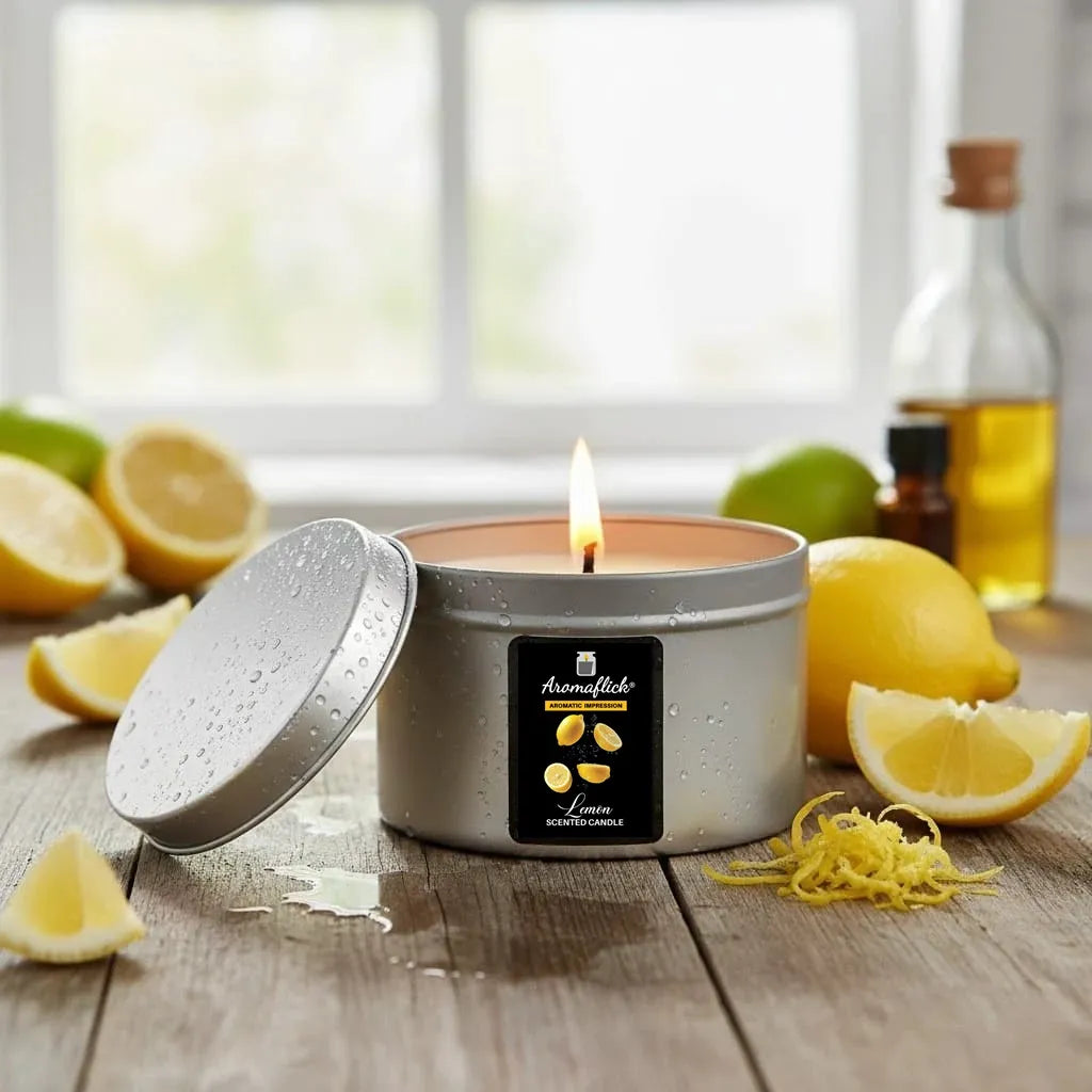 Lemon Scented Candle in Silver Tin – Crisp & Zesty Citrus Fragrance