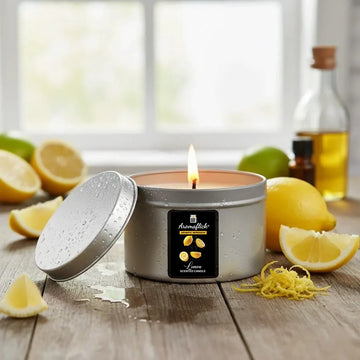 Lemon Scented Candle in Silver Tin – Crisp & Zesty Citrus Fragrance