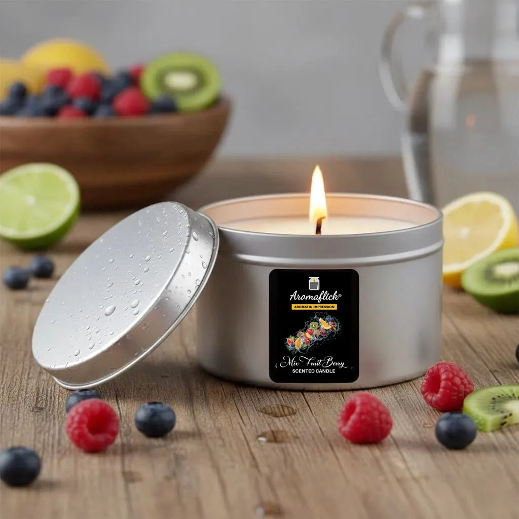 Mix Fruit Berry Scented Candle in Silver Tin – Fresh & Fruity Aroma