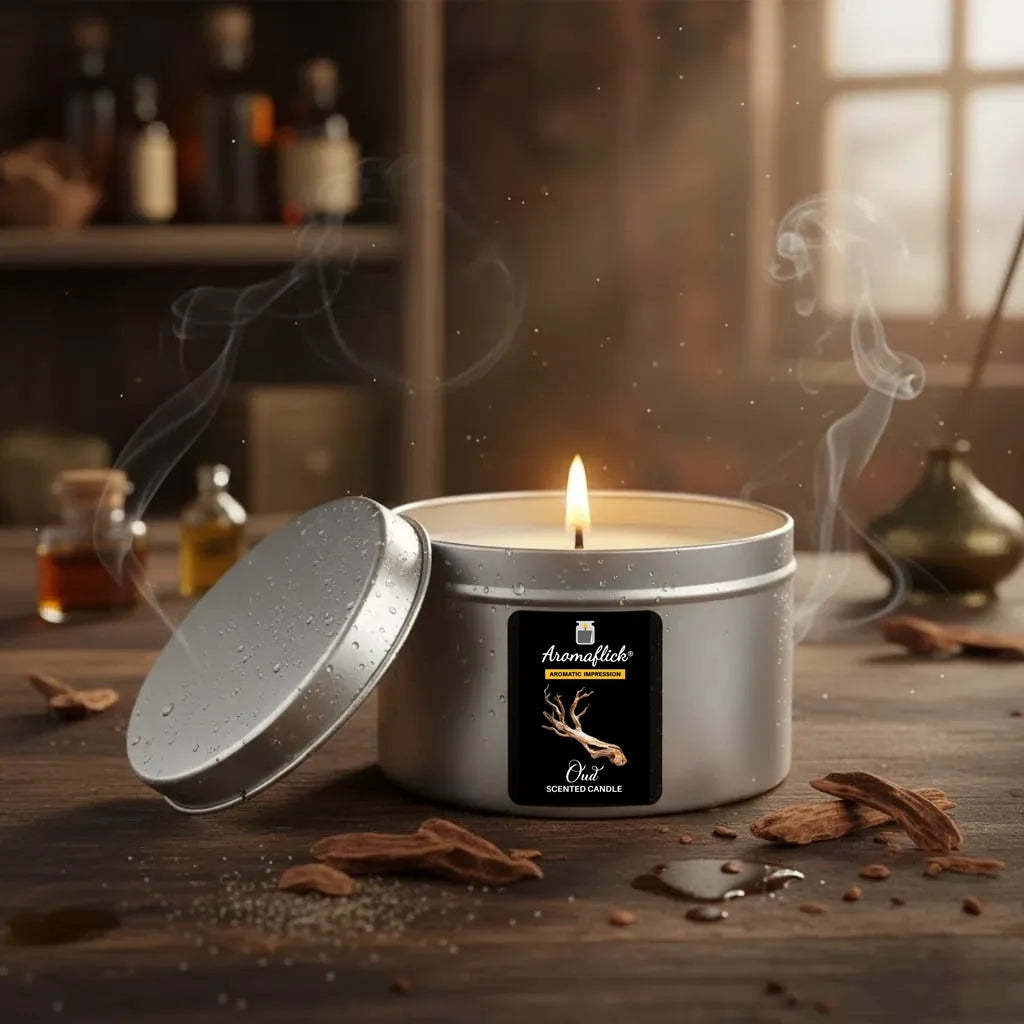 Silver Tin Oud Candle – Warm, Smoky Fragrance