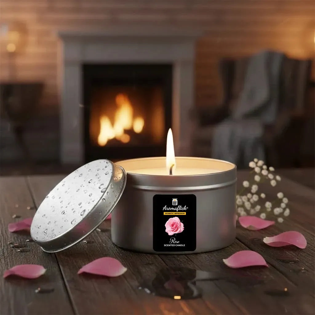 Rose Scented Candle in Silver Tin – Soft & Elegant