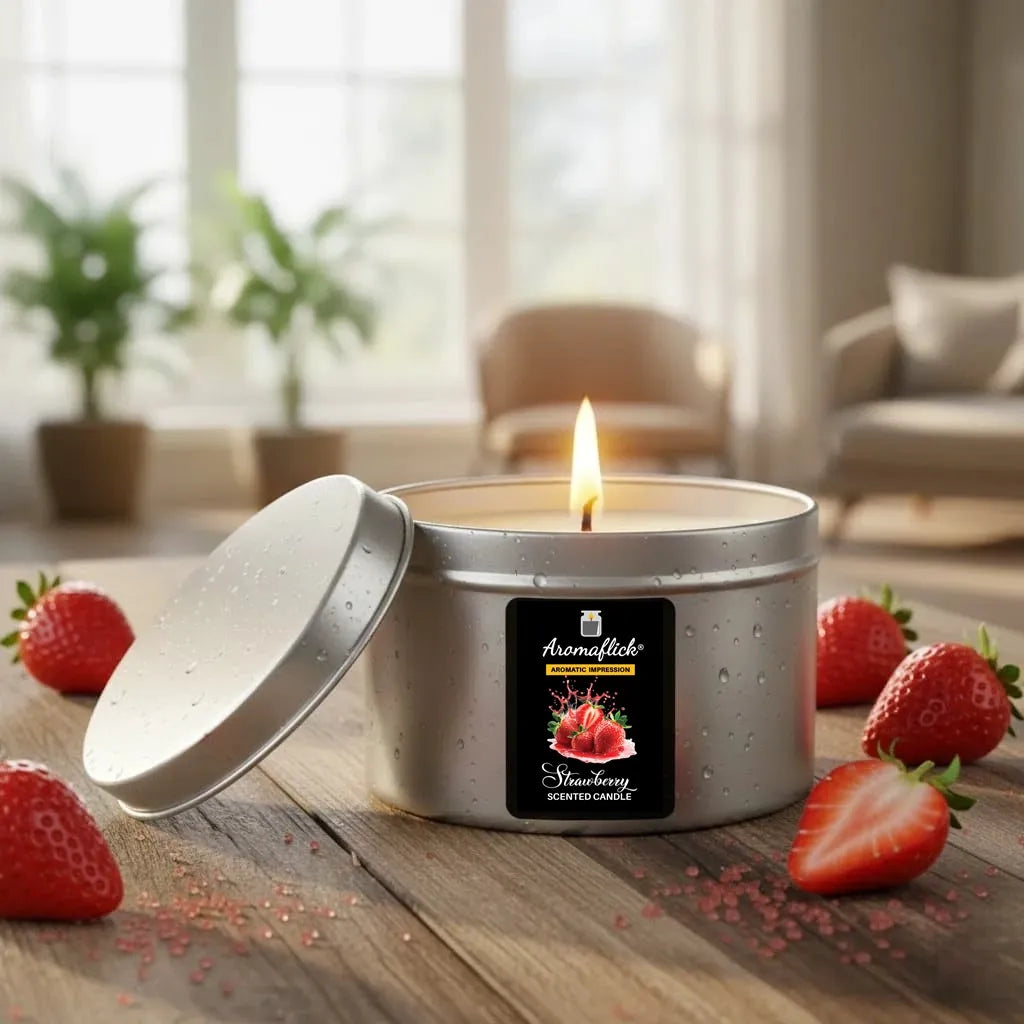 Strawberry Scented Candle in Silver Tin – Sweet & Fresh