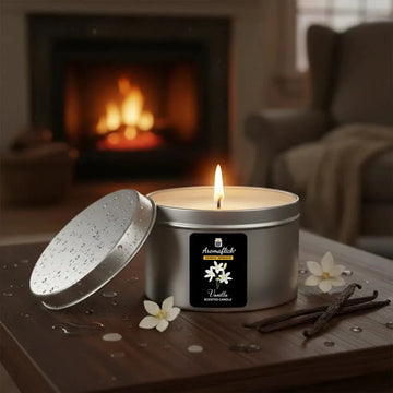 Vanilla Candle in Sleek Silver Tin – Comforting Scent